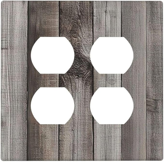 Outlet Covers Vintage Brown Gray Wood Texture 2 Gang Double Duplex Decorative Light Switch Covers Electrical Wallplates Socket Faceplate For Farmhouse Cabin Decor