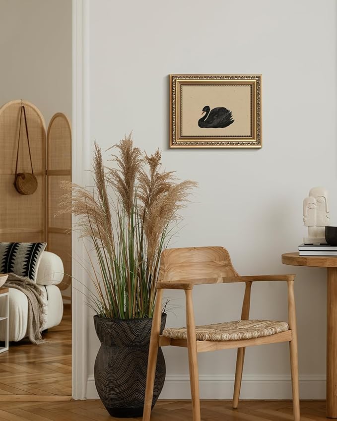VIYYIEA Gold Framed Black Swan Vintage Canvas Wall Art, Elegant Wildlife Decor for Living Room or Office | Lightweight No Glass Design, Zero-Glare Textured Finish | 8x10 Inch