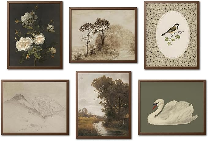 Mynotix Vintage Cottage Core Poster Set of 6, Cottagecore Country Flower and Animal Wall Art Retro Rustic Farmhouse Landscape Decor Painting Canvas Prints for Living Room Bedroom 8x10 inch Unframed