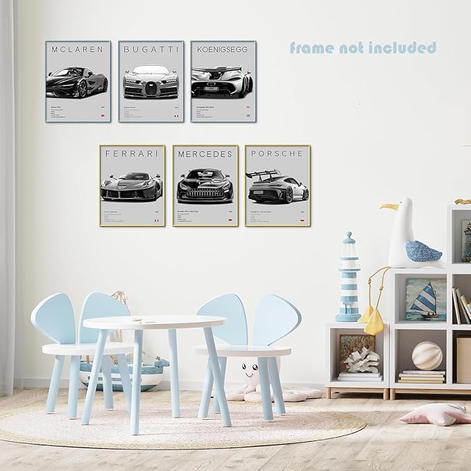 CSLGQGV Car Posters Vintage Racing Car Wall Art Supercar Canvas Prints Painting For Men Room Pictures Guys Dorm Room Aesthetics Decor Bedroom Office (Unframed,8×10inch,9pcs)
