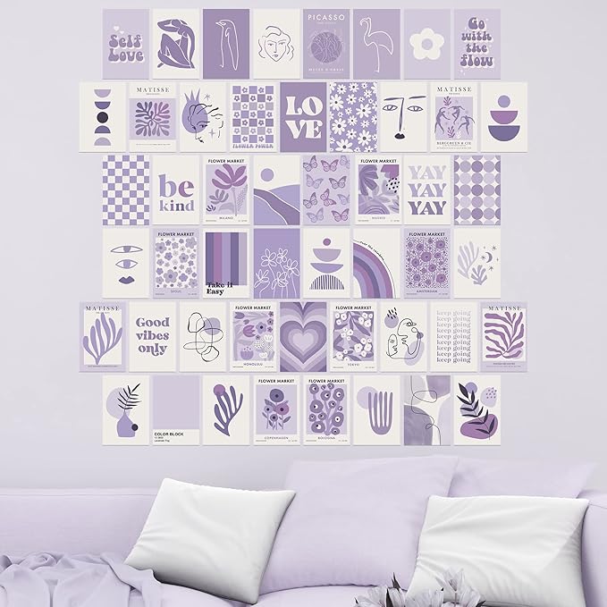 Purple Room Decor: Lavender Wall Collage Kit - Aesthetic Posters & Prints (50pcs, 4x6 inch) for Teen Boys & Girls