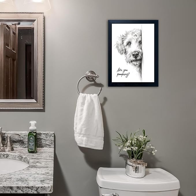 Gongyuanyihao Arts Funny Dog Bathroom Wall Art with Black Frame, Are You Pooping Sign for Farmhouse Restroom Decor, Rustic Humorous Canvas Print Painting Ready to Hang 16"x20"