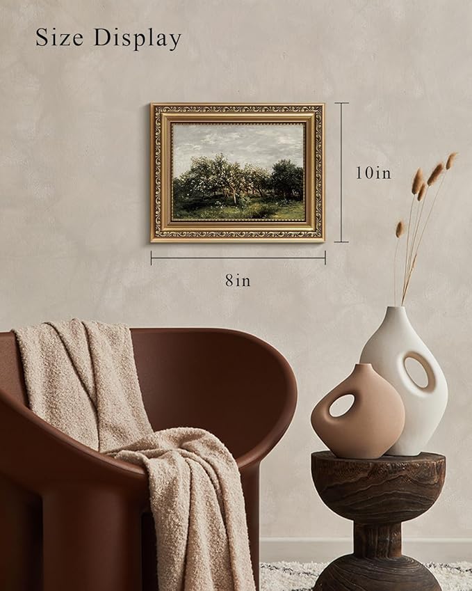 VIYYIEA Gold Framed Impressionist Landscape Orchard Wall Art, Elegant Nature Scene for Living Room Decor | Zero-Glare No Glass Design, Lightweight Canvas Painting | 8x10 Inch