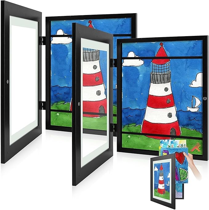Golden State Art, 9x12 Kids Art Frames, Front-Opening Picture Frame Great for Kids Drawings, Artworks, Children Art Projects, Schoolwork, Home or Office (Black, Set of 2)