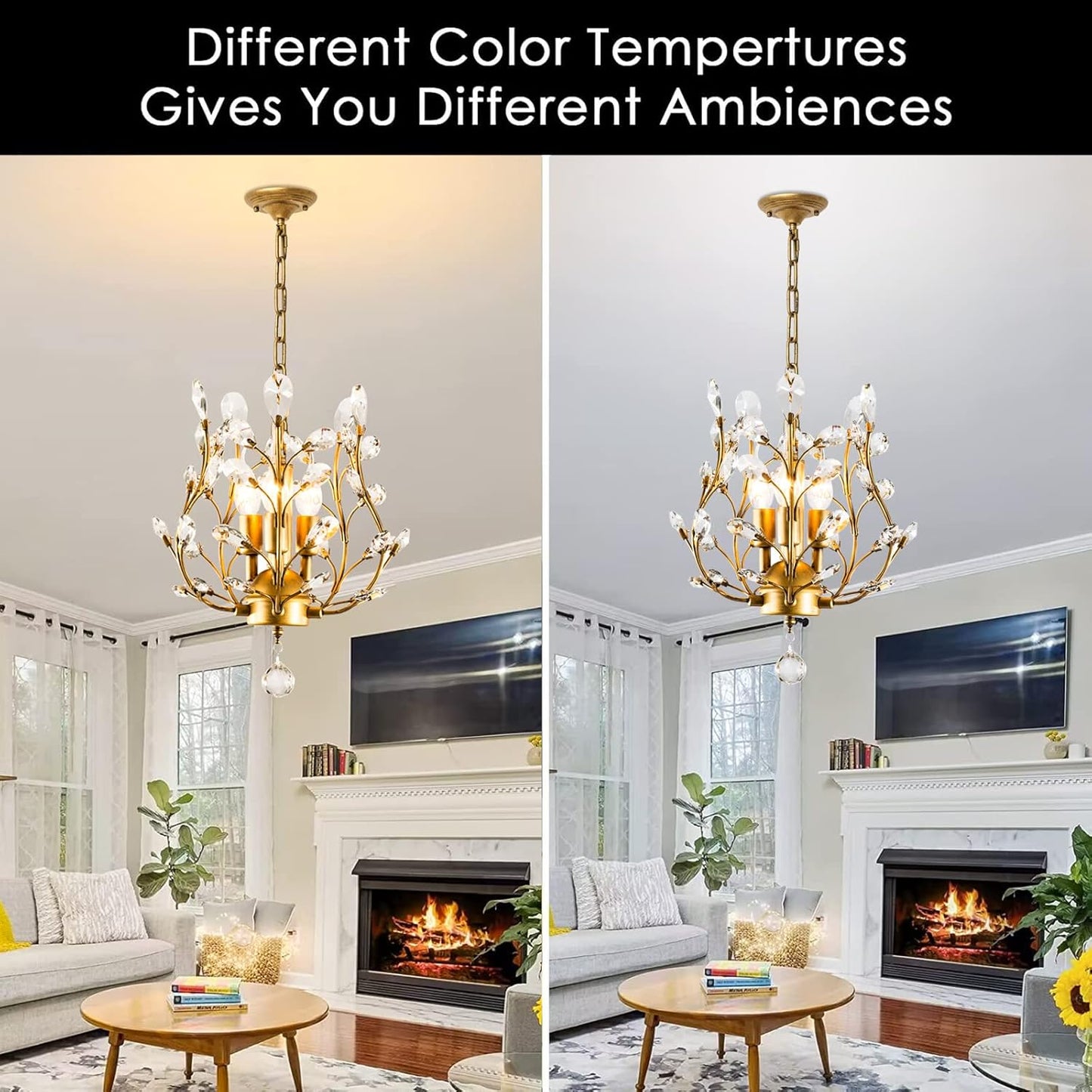 Ganeed Crystal Chandeliers,K9 Crystal Pendant Light with 3-Light Chandelier Lighting Fixtures,Ceiling Light for Living Room Bedroom Restaurant Hallway (Gold)