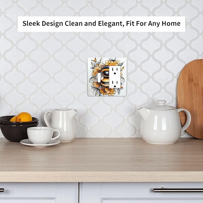 Outlet Covers Bee Honeycomb Flowers Plant Leaves 1 Toggle 1 Rocker Combination Decorative Wall Plate Electrical Switch Plates Light Switch Cover Plate For Nursery Kids Room Decor