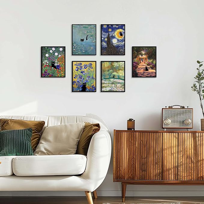Hamduker Cat Wall Art Monet Prints Vintage Canvas Wall Art Funny Cat in Water Lilies Posters for Room Bedroom Living Room Bathroom Wall Decor Aesthetic (Size: 8''x10''x1pcs)