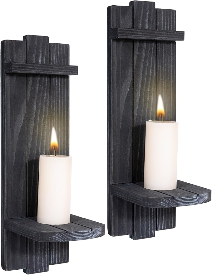 Sconces Wall Decor Set of 2, Wall Candle Holder Rustic Home Decor, Farmhouse Wall Art Floating Candle Sconces Shelf Grey Wall Decorations for Living Room, Dining Room, Bedroom, Bathroom