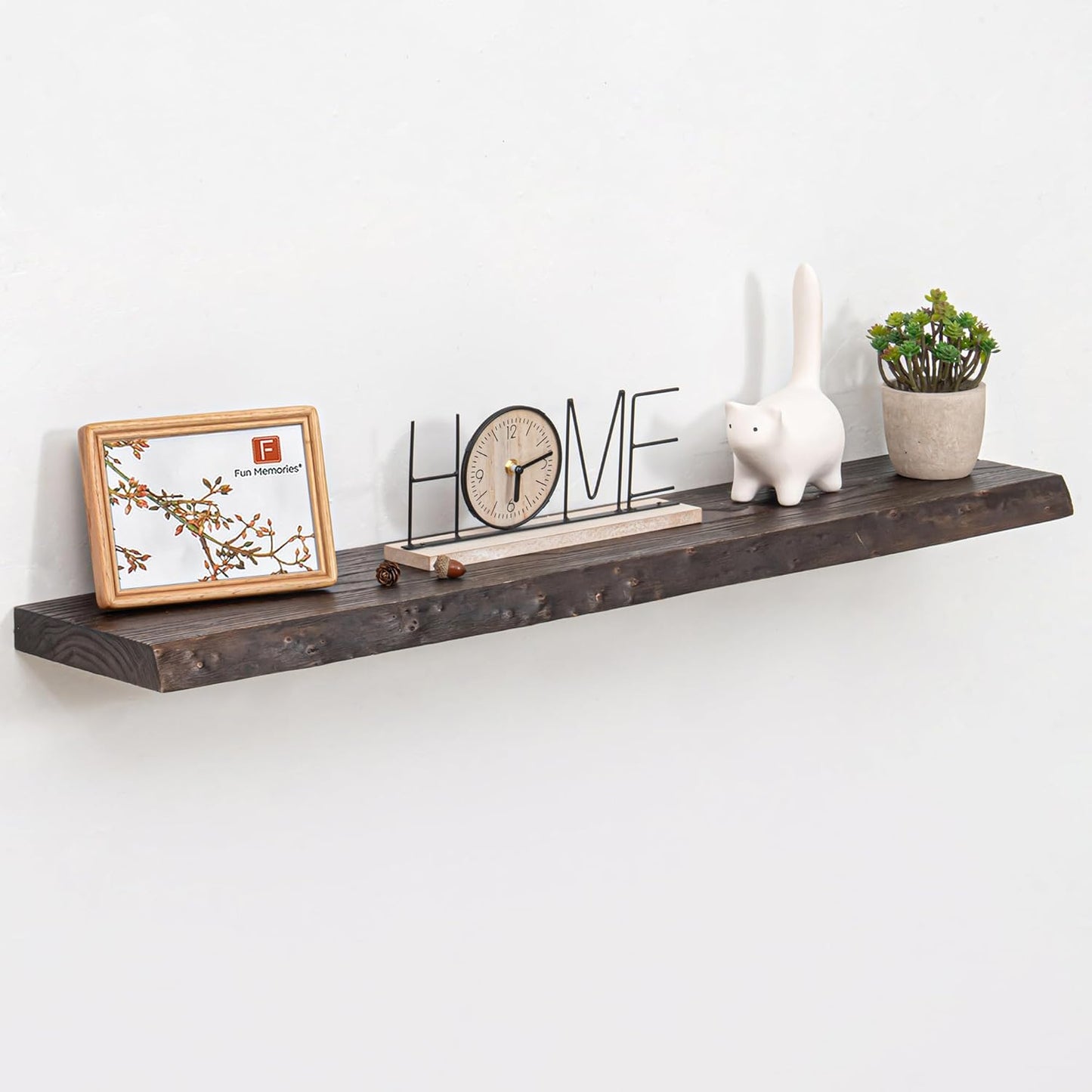 Fun Memories Solid Elm Wood Floating Shelves, 42 Inch Floating Shelves for Wall, Wall-Mounted Live Edge Wooden Shelves with Invisible Heavy-Duty Brackets for Books, Bathroom, Kitchen, Walunt Finish