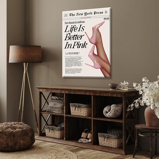 Trendy Baby Pink Poster 70s Canvas Prints The New York Press Wall Art Life Is Better in Pink Hot Girl Posters Preppy Aesthetic Decor Bedroom for Cool Girly Room Home Dorm 24x36inch Unframed