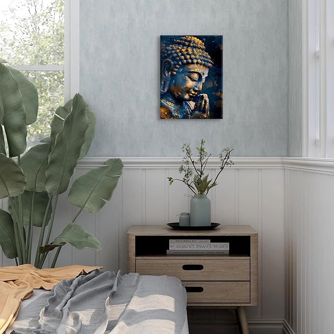Buddha Wall Art Zen Decor for Living Room Buddhist Pictures Abstract Spiritual Canvas Poster Buddha Statue Painting Meditation Wall Art Religious Artwork for Bedroom Yoga Home Decoration 12x16"