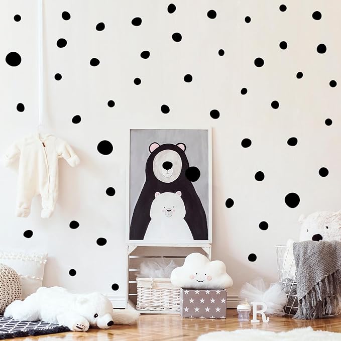 TaoBary 15 Sheet 300 Pcs Irregular Polka Dots Boho Wall Decal Terrazzo Playroom Bedroom Removable Modern Vinyl Boho Wall Stickers (Black)