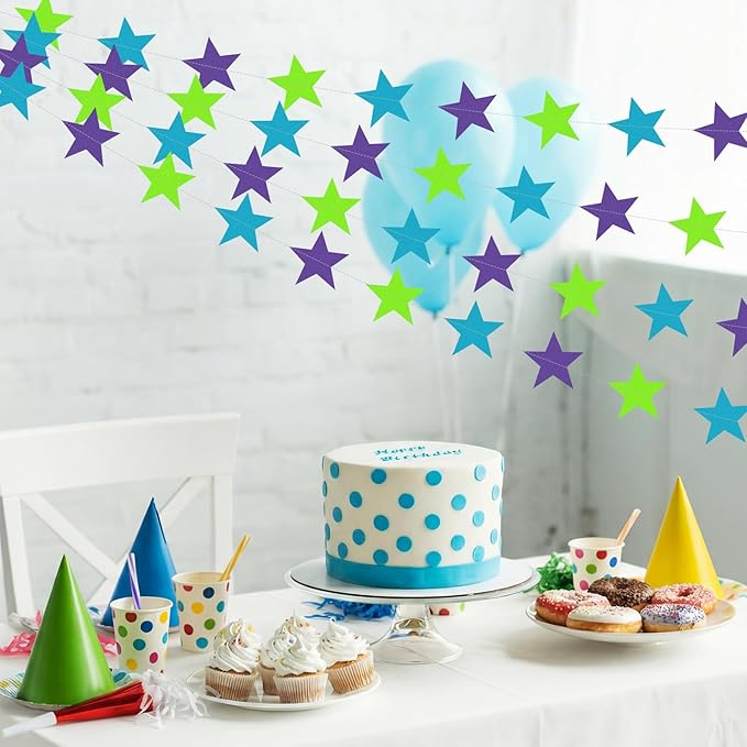 Patelai Glitter Star Garland Banner 2026 Graduation Decor 130 Feet Star Hanging Banner Twinkle Backdrop for Party Birthday Classroom Wedding Supplies(Purple, Blue, Green)