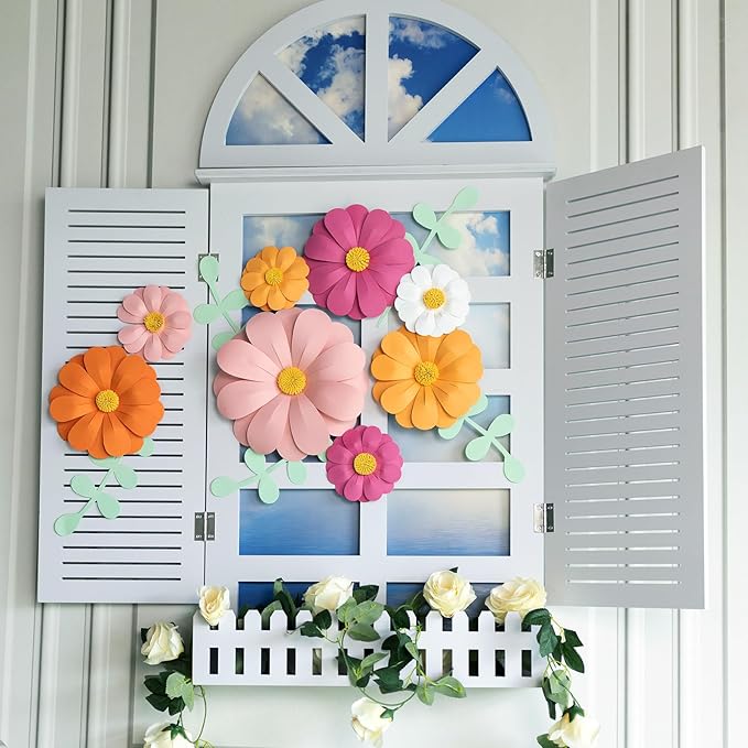 SUNBEAUTY Daisy Paper Flowers Party Decorations, Party Flower Decorations, Orange Yellow Flowers Wall Hanging, 1st Birthday Bridal Baby Shower Wedding Classroom Tea Party Daisy Décor