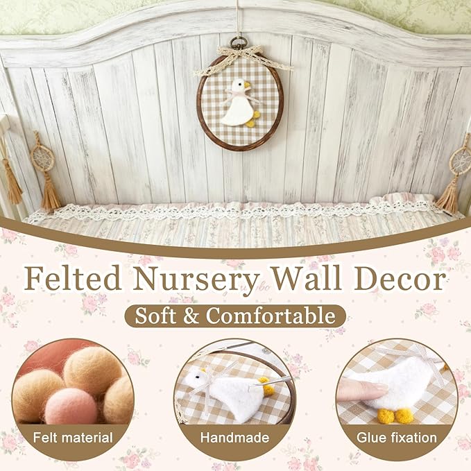 Soulchen Felted Goose Nursery Wall Decor Cute Vintage Silly Goose Wall Art Decorative Artwork for Nursery Bathroom Living Room Baby Room Bedroom Farmhouse Decoration