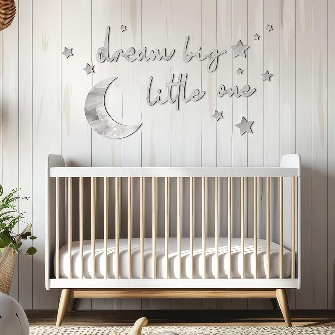 15 Pcs Moon and Stars Nursery Decor Dream Big Little One Wall Decor Boho Neutral Babyroom Wall Art Nursery Sign for Boys Girls Bedroom Home Farmhouse Living Playroom(Gray)