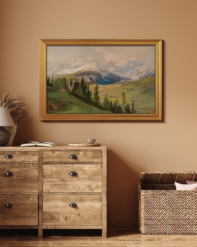 VIYYIEA Vintage Gold Framed Wall Art for Living Room, Snow Mountains Canvas Prints Home Decor, Large Oil Painting Picture, Bedroom Wall Decor Gifts for Friends or Family -【Moor】-(36L x 24W)