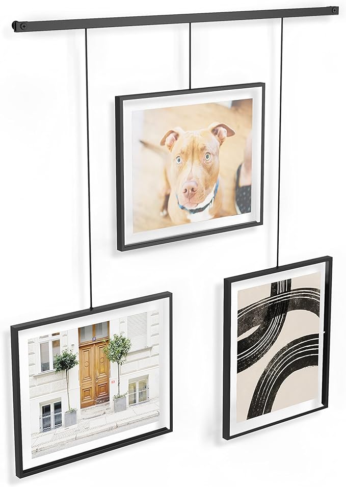 Umbra Exhibit Picture Frame Gallery Set, Adjustable Wall Collage Displays Three 8"x10" Photos, Set of 3, Black