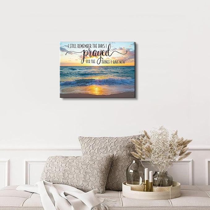 Beach Wall Art Christian Wall Decor Sunset Beach Bathroom Decor Scripture Bible Verses Canvas Prints Ocean Landscape Paintings Nature Seascape Artwork for Living Room Bedroom Home Decoration 12x16"