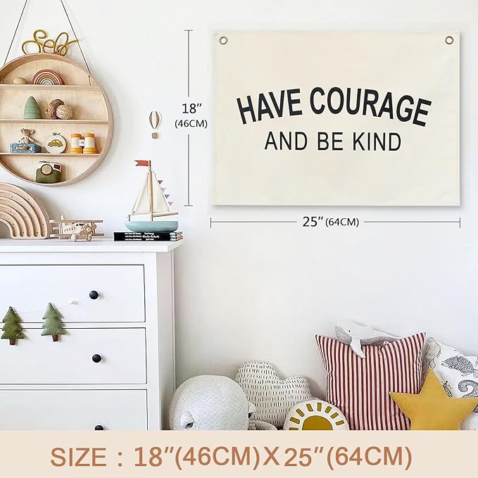 Canvas Banner Hanging Flag Banner for Nursery and Playroom Wall Décor for Kids Trendy Room Décor for Boys and Girls (Courage)