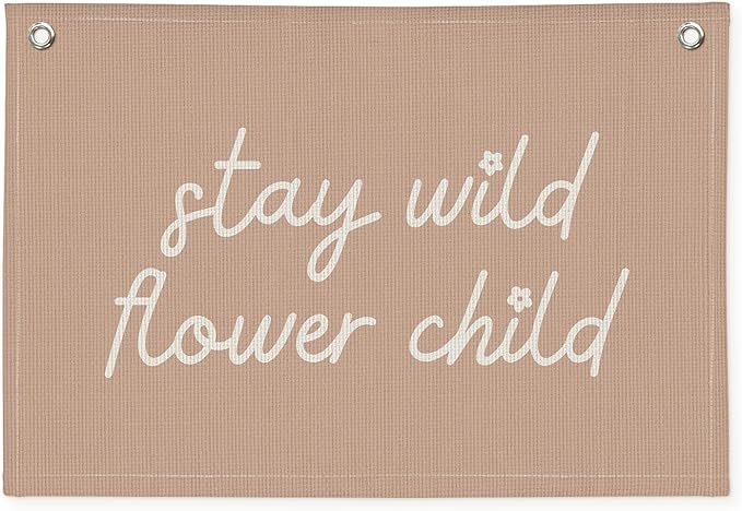 Pink Girls Room Nursery Decor, Stay Wild Flower Child Linen Canvas Banner Wall Hanging Flag Decor for Little Toddler Baby Girls Room Playroom, Baby Shower Girl Decorations