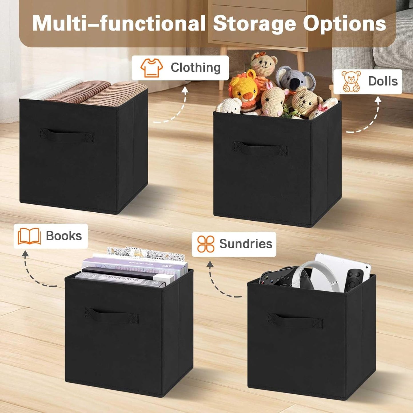 GhvyenntteS Storage Cubes 12 Pack, 11 Inch Cube Storage Bins with Dual Handles, Collapsible Heavy Duty Fabric Bins for Shelves Closet, Baskets for Organizing Clothes Bedding Toys Books (Black)