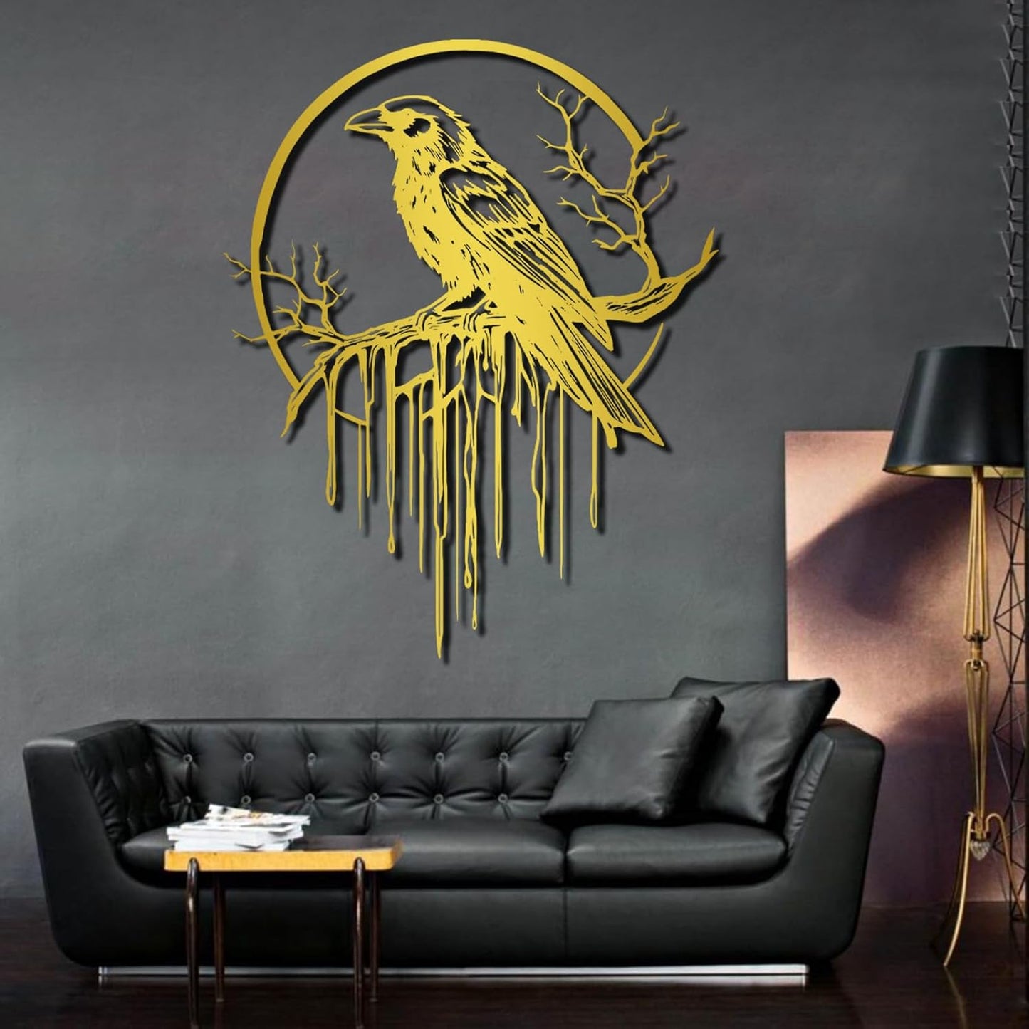 Crow Metal Wall Decor, Raven Wall Art, Large Gothic Raven Decor Hangings, Bird Wall Decor, Metal Tree Branch Decor, Ravens Sign, Raven Art for Living Room (Black, 24"x19" | 60x48cm, metal wall art)