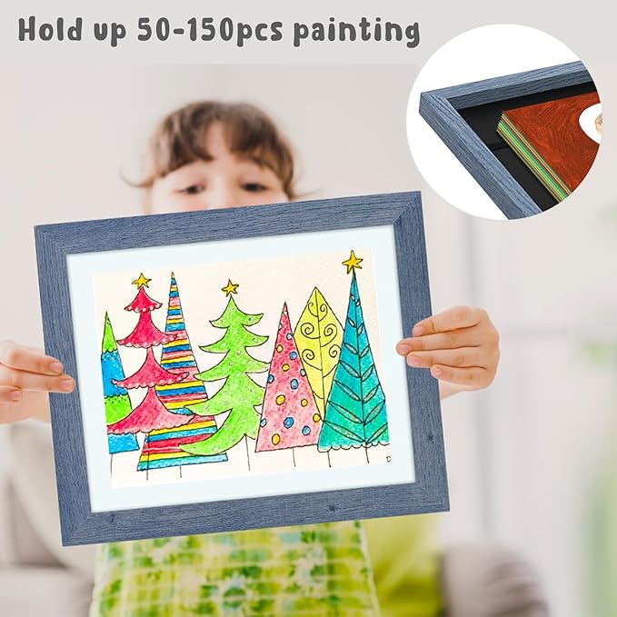 Golden State Art, 10x12.5 Kids Art Frames, Front-Opening Picture Frame Great for Kids Drawings, Artworks, Children Art Projects, Schoolwork, Home or Office (Navy Blue, Set of 8)