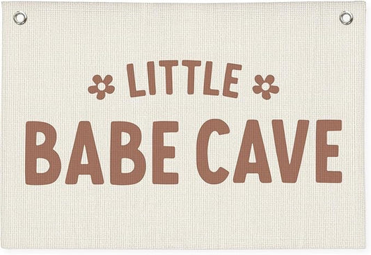 Little Babe Cave Banner, Baby Girl Nursery Decor, Toddler Boy Girl Room Decor, Baby Shower Flower Linen Canvas Banner Wall Hanging Flag 20x30 Inch