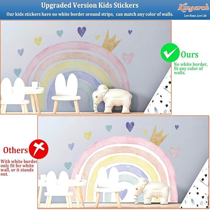 Large Watercolor Rainbow Wall Decals, Boho Queen Peel and Stick Fabric Nursery Wall Decor, Removable Home Room Wall Decor Murals Stickers for Kids Girls Toddler Bedroom Living Room Playroom