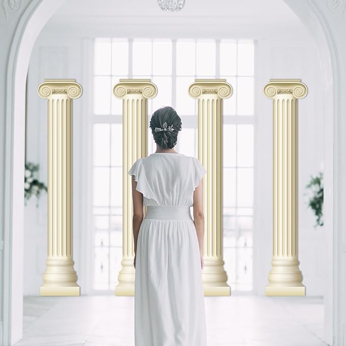 4Pcs Greek Party Wall Decorations Greek Columns Cardboard Pillars Cutouts Ancient Greek Party Decor for Birthday Medieval Renaissance Wall Photo Backdrop Photography Background Supplies