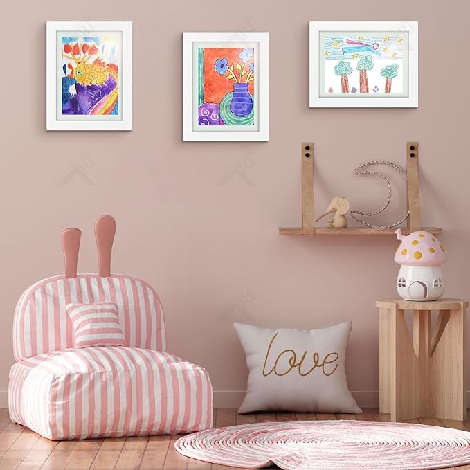 Golden State Art, 9x12 Kids Art Frames, Front-Opening Picture Frame Great for Kids Drawings, Artworks, Children Art Projects, Schoolwork, Home or Office (White, Set of 8)