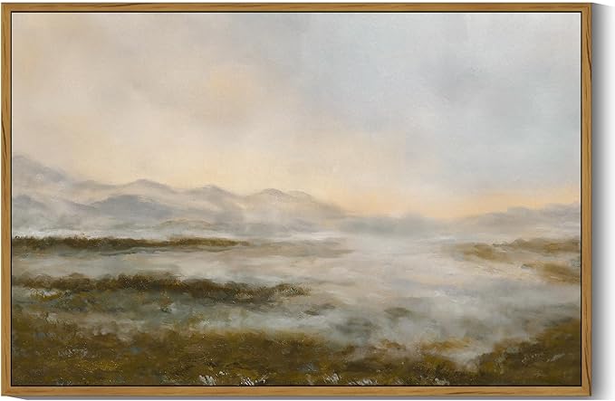 SHENIFY Vintage Framed Wall Art Rustic Foggy Mountain Landscape Scenery Home Decor Retro Wilderness Decorations for Farmhouse Bedroom Ready to Hang Wall Artwork - 16x24in Natural Framed