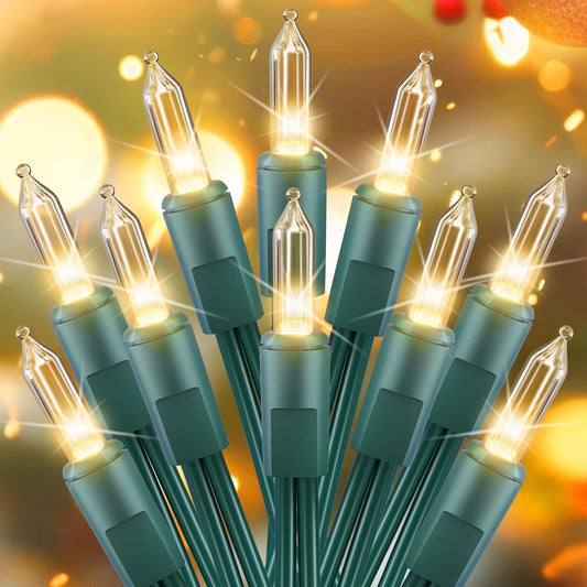 Clear Christmas String Lights 50 Count 12 Feet Incandescent Bulb Mini Lights for Indoor Outdoor Xmas Tree Garland Birthday Wedding Party Festival Decoration, Green Wire