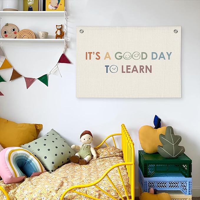 Classroom Decor Banner, Teacher Gifts, Cute Boho Neutral Classroom Must Haves Wall Decor, Inspirational Linen Canvas Banner Flag