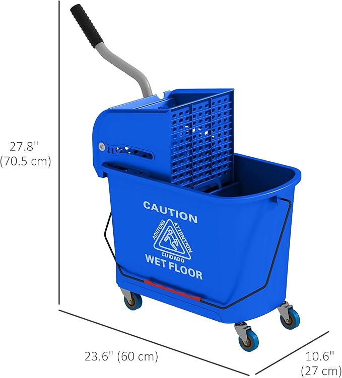 HOMCOM Commercial Mop Bucket with Side Press Wringer on Wheels for Floor Cleaning, 21 Quart, Separate Dirty and Clean Water, for Home Apartment Small Business and Office, Blue
