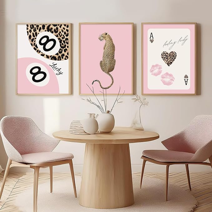 Lhoiplme Cheetah Trendy Wall Art Preppy Leopard Canvas Print Cheetah Room Wall Decor 8 Ball Poster Y2k Pink Coquette Luxury Print Lucky Aesthetic Fashion Pictures for Bedroom 24x36x3 Inch Unframed