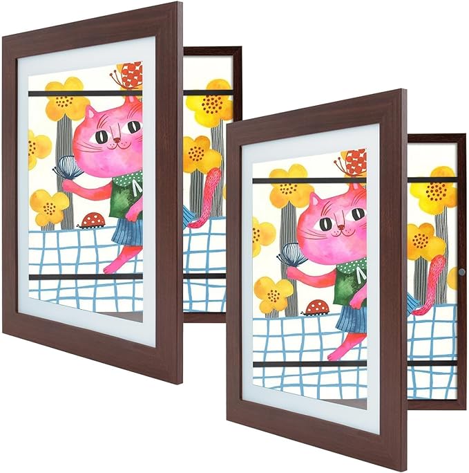 Golden State Art, 10x12.5 Kids Art Frames, Front-Opening Picture Frame Great for Kids Drawings, Artworks, Children Art Projects, Schoolwork, Home or Office (Walnut Set of 2)