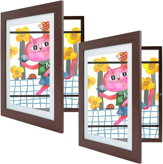 Golden State Art, 10x12.5 Kids Art Frames, Front-Opening Picture Frame Great for Kids Drawings, Artworks, Children Art Projects, Schoolwork, Home or Office (Walnut Set of 2)