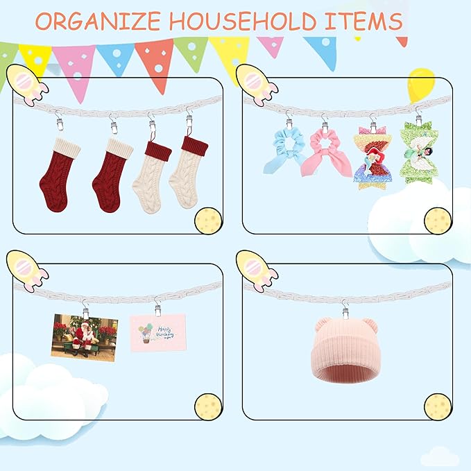 2PCS Stuffed Animals Storage Chain Organizers 80" Cotton Hanging Storage Chain with 40 Metal Clips Stuffed Animal Display Holder Chain for Wall or Corner Nursery Play Room