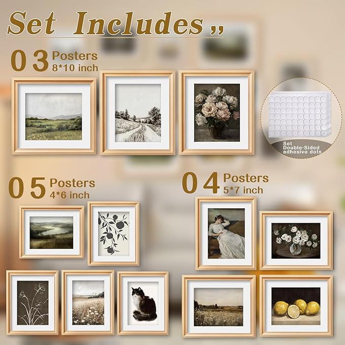 JJY 12 Pcs Dark Tone Vintage Eclectic Wall Art Decor -Modern Maximalist Wall Prints for Home -Spring Flowers and Plants Eclectic Gallery Wall Art Decoration -French Country Botanical Painting（Unframed）