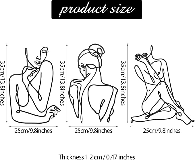 Photect 3 Pcs Metal Wall Art Decor Minimalist Abstract Woman Wall Art Metal Modern Line Drawing Decor Female Single Line Home Hanging for Bedroom Bathroom Living Room Christmas Housewarming(Modern)