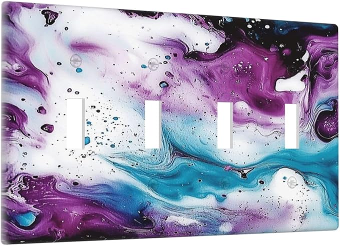 Light Switch Covers Purple Blue Swirl Marble Tiles Quad Toggle Electrical Faceplate 4 Gang Wall Plate Decorative Switch Plates For Bed Room Living Room Decor