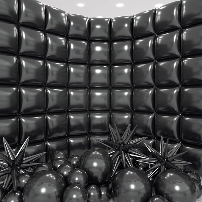 36pcs Black Square Foil Balloons Wall Backdrop with 79pcs Balloon Garland Arch Kit, Double Sided Balloons Set for Birthday Bridal Shower Anniversary New Year Graduation Party Decorations