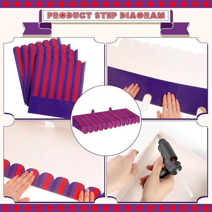 Boao 4 Pack Circus Awning Decoration 3D Stripe Cardboard Awning Carnival Wall Decor Circus Party Favors for Lemonade Stand Bakery Ice Cream Truck Bulletin Board Decor(Purple and Red)