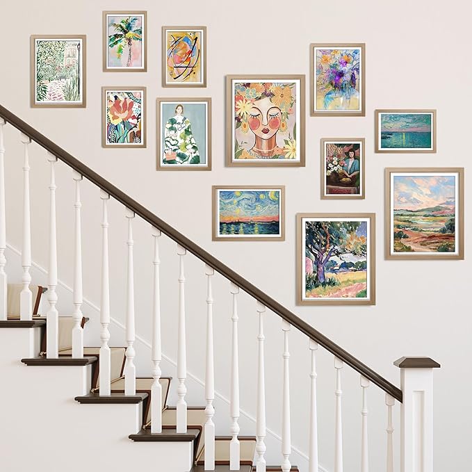 JJY 12 Pcs Colorful Vintage Eclectic Wall Art Prints - Retro Modern Abstract Aesthetics Gallery Wall Decor - Unframed