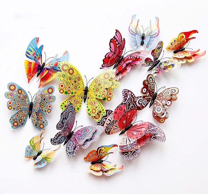 Butterfly Wall Decor 72 PCS, 3D Butterflies Stickers for Party Decorations with Magnets (Circl, 72)