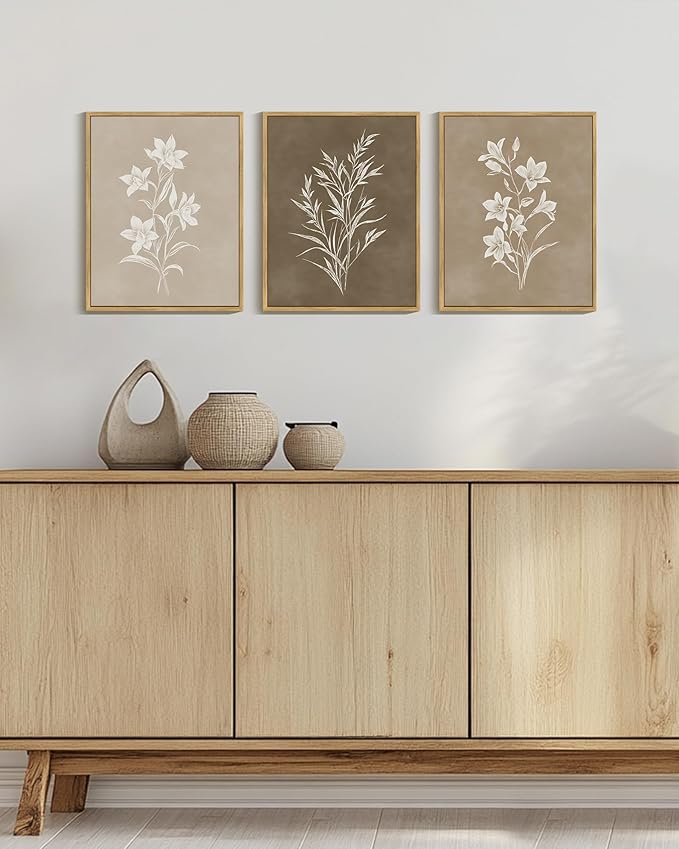 Drsoum Vintage Neutral Botanical Flower Wall Art Framed Retro Colorful Boho Floral Prints Morden Retro Wildflower Rustic Artwork Kitchen Dining Room Ready to Hang 11x14in Natural Framed