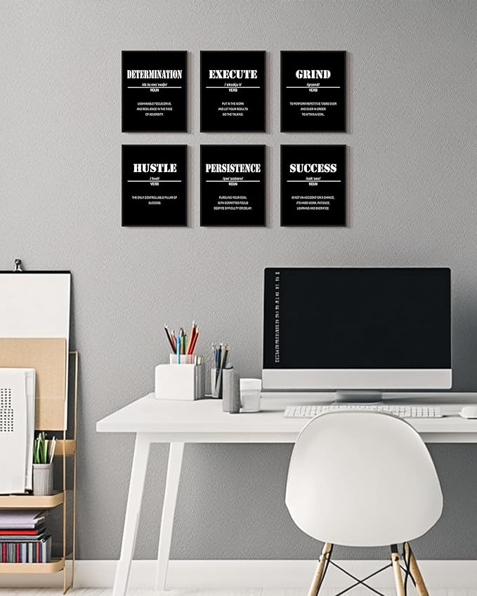 KUVIOKE Motivational Wall Art Inspirational Quotes Framed Wall Decor Encouraging Office Prints Affirmations Sayings for Classroom Bedroom Living Room Ready to Hang Set of 6, 8x10in (Black Framed)