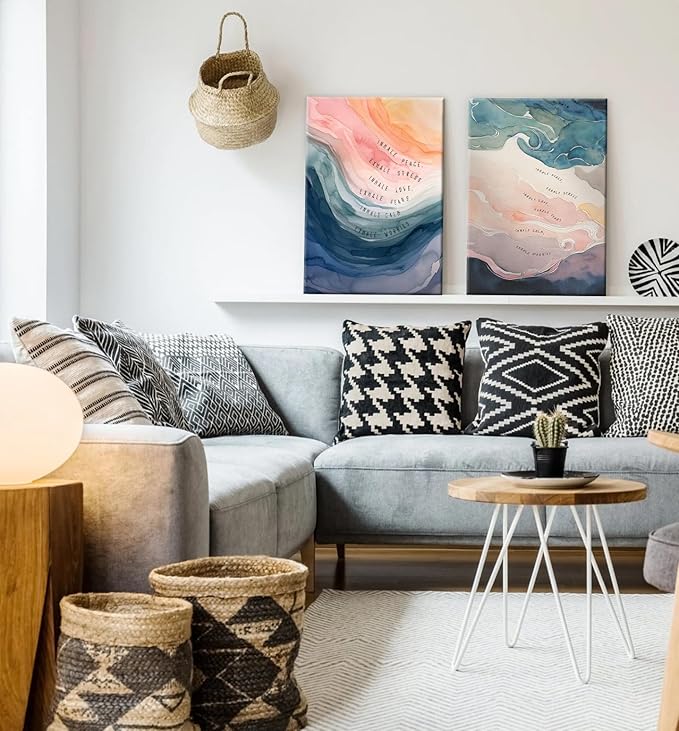 2Pcs framed Mental Health Poster Inhale Exhale Meditation Vintage Abstract Watercolor Canvas Prints Wall Art for Therapy Office Calming Corner Wall Decor 12x16 in